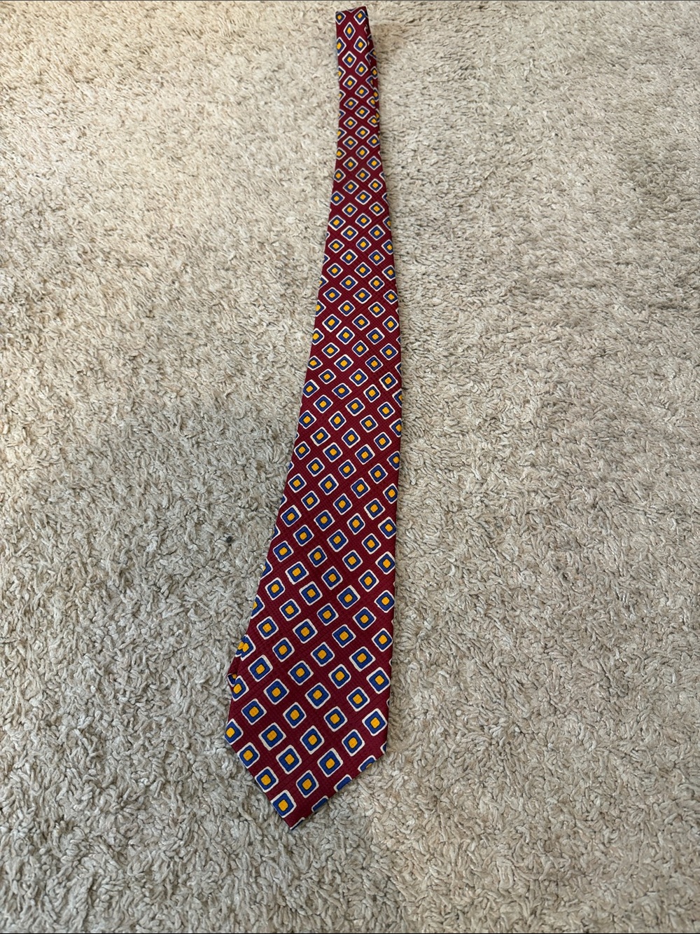 Polo by Ralph Lauren Burgundy Tie with Multicolor Diamond Pattern